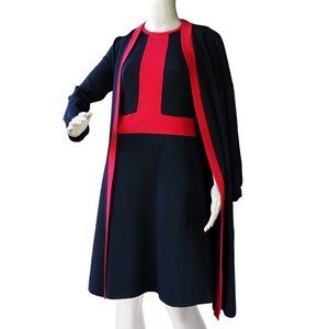 Vintage 1960's Twiggy Mod Mondrian Colorblock Dress & Longline Jacket Set